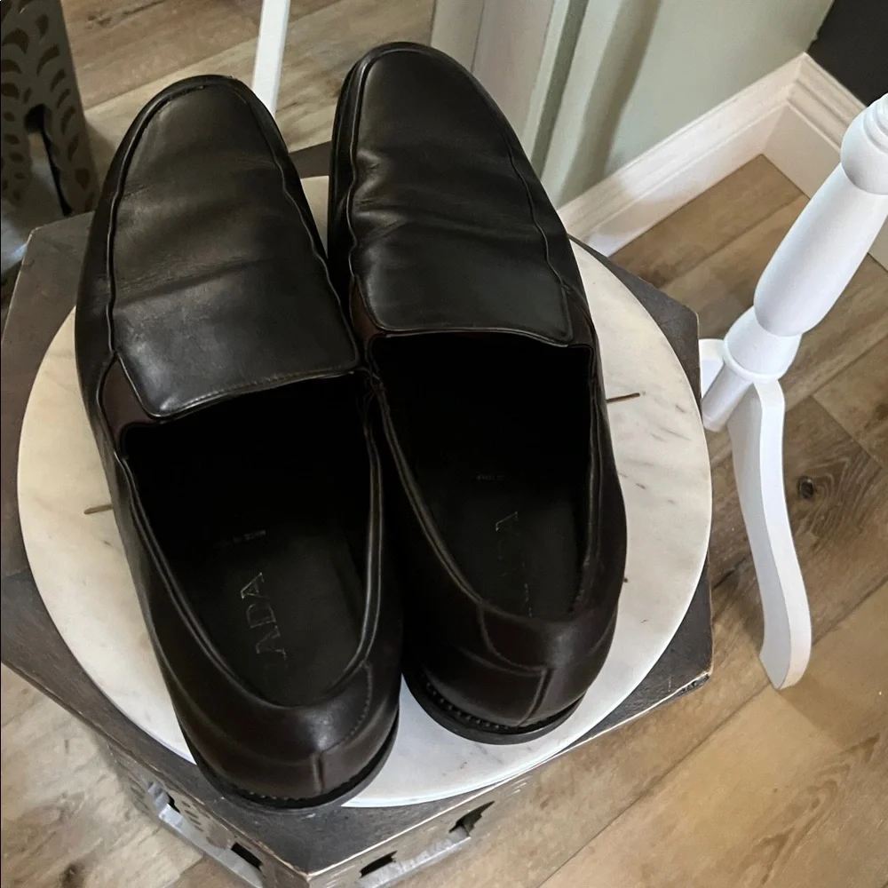 Prada Men's Brown Leather Slip On Loafers Square Toe Size 12 Us - Picture 9 of 12